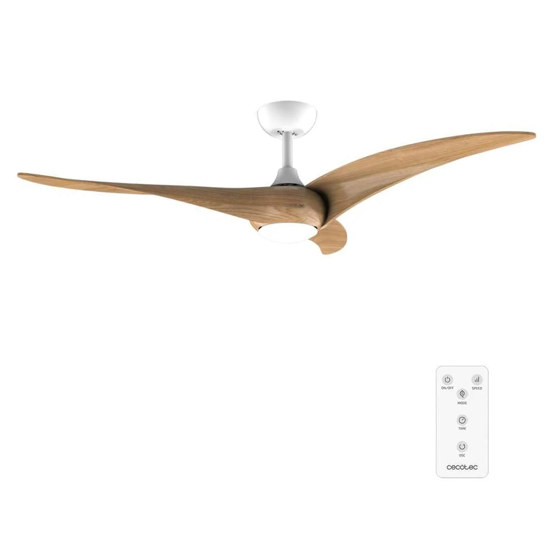 Cecotec - EnergySilence Aero 5295 Lightwood ceiling fans with light, 40W DC motor, 54 inches, with 15 W LED light, 3 selectable shades, 3 blades, programmable timer