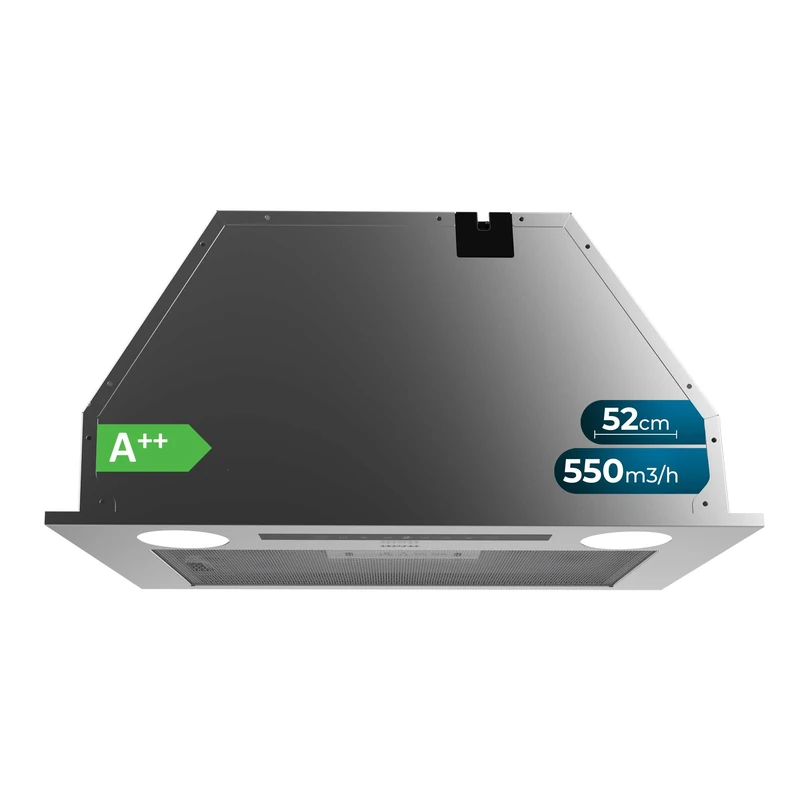Cecotec Bolero Flux IT 525500 Extractor Hood 52 cm Stainless Steel A+ 70W Motor, 3 Power Levels, Low Consumption, Stainless Steel, Power 550m³/h, Touch, Booster, Light and Carbon Filter