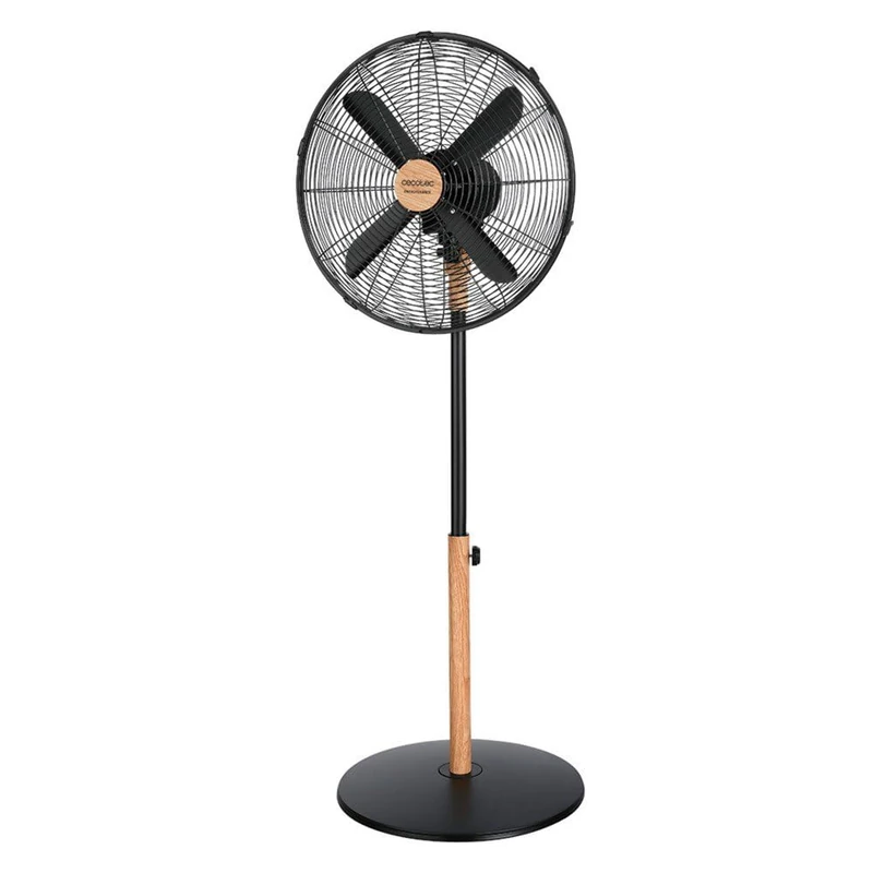 Cecotec EnergySilence 600 Woodstyle Pedestal Fan, 50 W, Wood Finish, Diameter 16", 4 Blades, 3 Speed, Oscillation, Height Adjustable, Maximum Safety