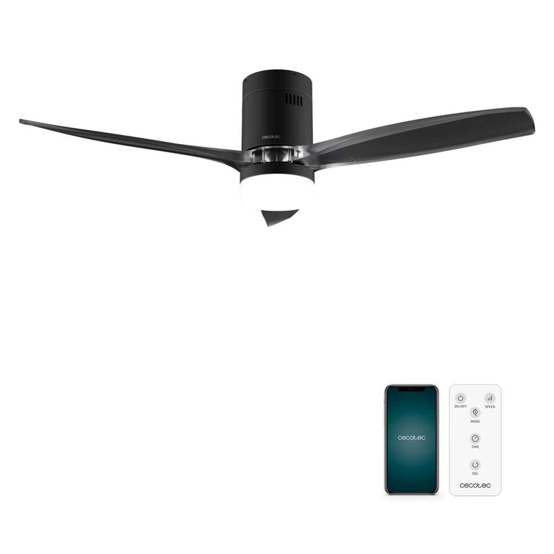 Cecotec - Ceiling Fan with EnergySilence Aero Light 5285 Sun BlackTransparent Connected - 40 W, Diameter 132 cm, LED 18 W and Remote Control, Timer and 6 Speed, Summer/Winter,
