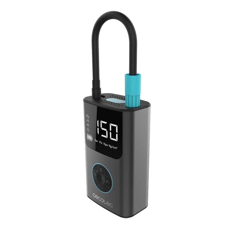 Cecotec Portable Electric Air Compressor, Air Max Inflator and Inflator 150 PSI, Dual Battery 7.4V and 2000mAh, LED Light, LCD Display, Suitable for Car, Motorcycle, Bike, Scooter and Balls