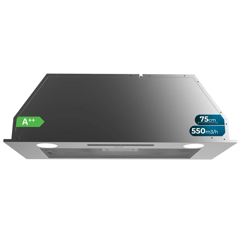 Cecotec Bolero Flux IT 755500 Extractor Hood 75 cm Stainless Steel A+ 70W Motor, 3 Power Levels, Low Consumption, Stainless Steel, Power 550m³/h, Touch, Booster, Light and Carbon Filter