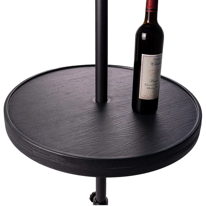 Sundale Outdoor Adjustable Umbrella Table, 23'' Portable Round Table Tray with Umbrella Hole, Contains Fittings for Hanging Wine Glasses, for Beach Patio Garden Poolside, 23in Dia