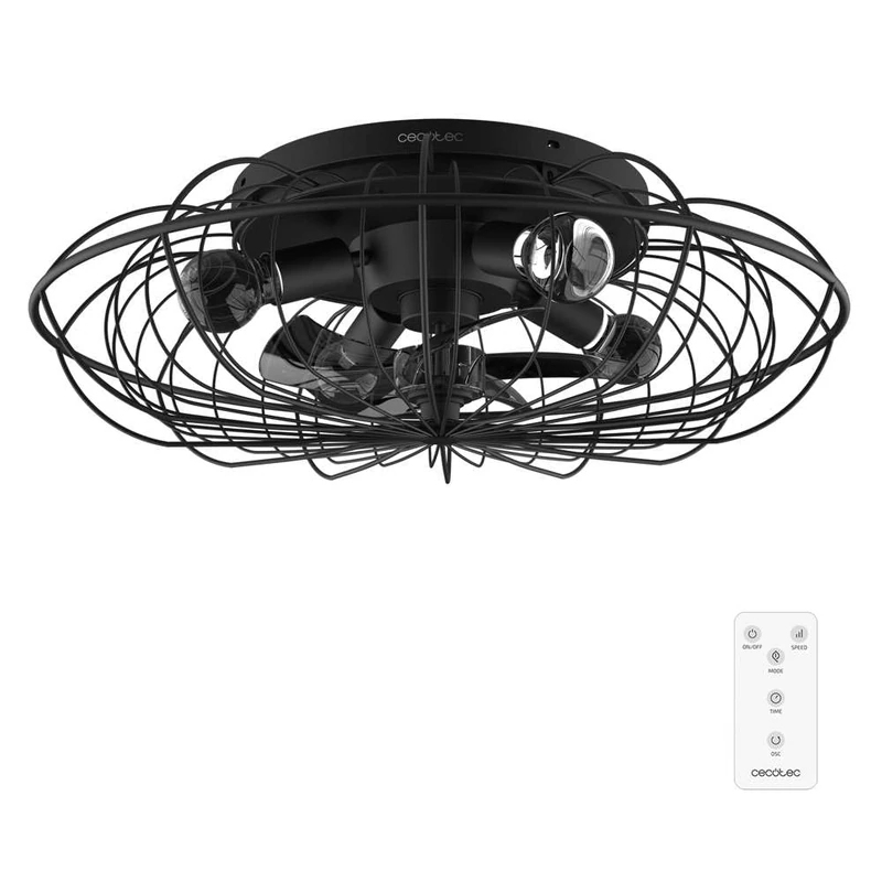 Cecotec - Ceiling Fan with EnergySilence LampAero 650 Iron Design Light - 20 W, Diameter 28 cm, Integrated Lamp, Timer, 3 Speeds and 5 Blades, Summer/Winter Mode