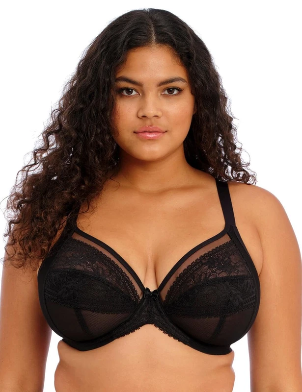 Elomi Women's Kendra Underwire Plunge Bra, Sheer, Black, 40E