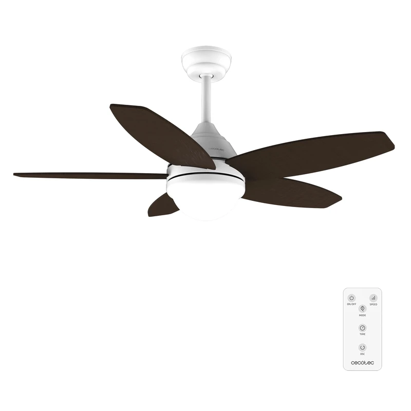 Cecotec Ceiling fan with EnergySilence Aero 4200 White & DarkWood light. 53 W, 42" diameter, 15 W LED light in 3 tones, remote control, selectable timer, 3 speeds and 5 blades