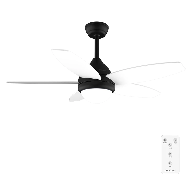 Cecotec - Ceiling Fan with EnergySilence Aero 4200 Black&WhiteWood Light - 53 W, Diameter 106 cm, 3-Tone LED Lamp, Timer, 3 Speed, 5 Blades, Summer/Winter Mode