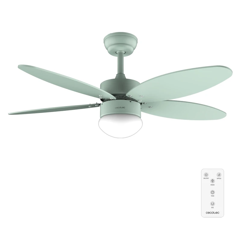 Roll over image to zoom in Cecotec - Energy Silence Aero 4260 Full Mint 40W DC Motor 42" Ceiling Fan with Light with LED Light, Remote Control, Timer, 6 Speeds and 5 Reversible Fan Blades