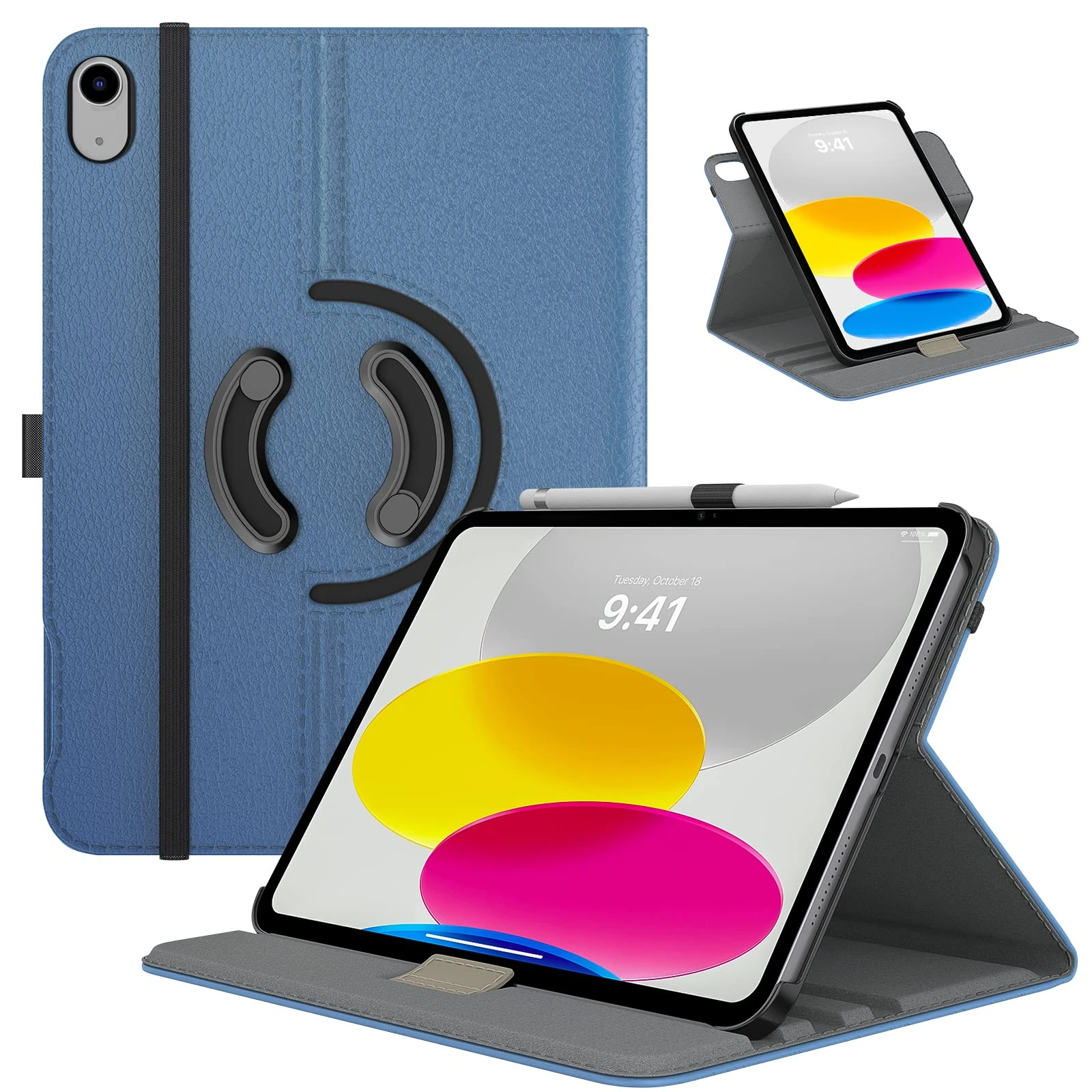 TiMOVO Rotating Case for iPad (A16) 11th Generation 11 Inch 2025/iPad 10th Generation 2022 10.9 inch,90 Degree Rotating Smart Stand Cover,Protective Leather Cover with Stylus Loop - Denim Blue