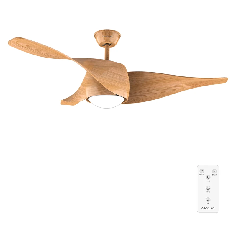 Cecotec Ceiling Fans EnergySilence Aero 5290 WhiteWood - 40W Dc Motor, 3 Blades Of 132Cm, 18W Led Light And 3 Screens, Remote Control, Timer, 6 Speed, Summer/Winter, Elegant Design
