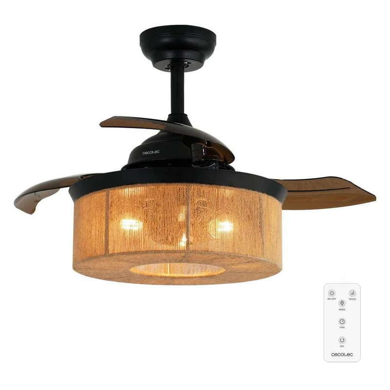 Cecotec - Ceiling Fan with EnergySilence Aero 3600 Invisible Natural Style Light - 25 W, Diameter 91 cm, Remote Control, Timer 8 Hours, 6 Speeds and 3 Blades, Summer/Winter