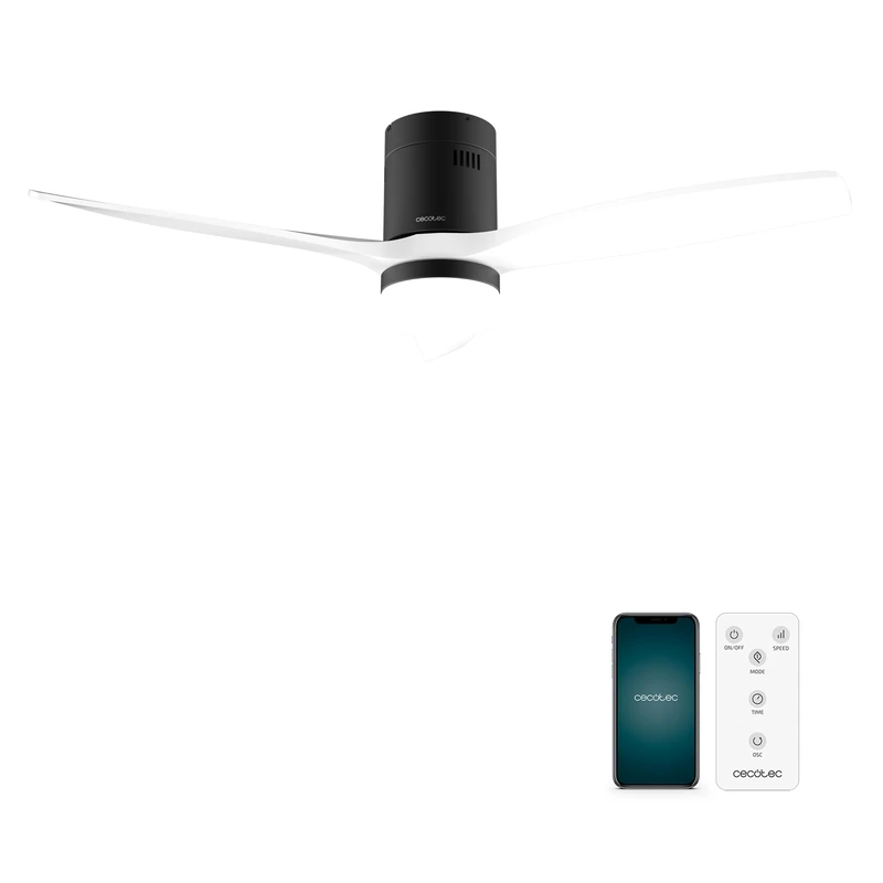 Cecotec - Ceiling Fan with EnergySilence Aero 5600 Aqua Black&White Connected - 40 W, 6 Speed, Diameter 132 cm, 20 W LED, 3 Blades, Timer, Summer/Winter Mode