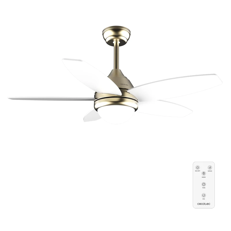 Cecotec - Ceiling Fan with EnergySilence Aero 4200 GoldWhiteWood Light - 53 W, Diameter 106 cm, 3-Tone LED Lamp, Timer, 3 Speed, 5 Blades, Summer/Winter Mode