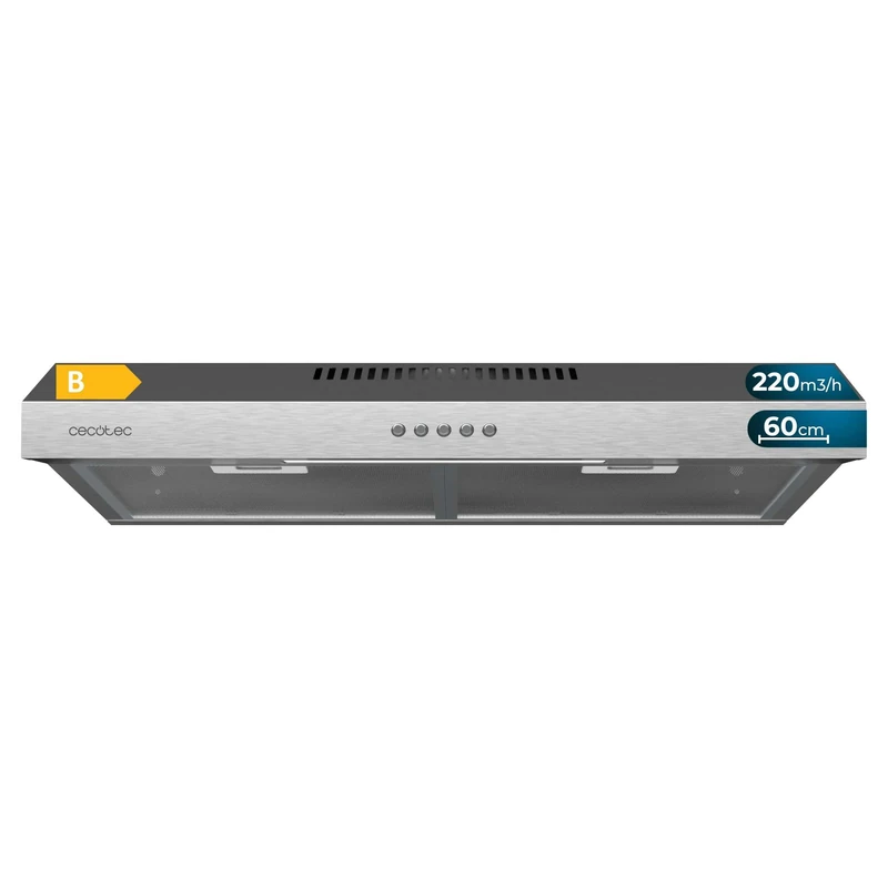 Cecotec 60 cm Wide Bolero Flux CM 602200 Stainless Steel B. Suction Power 220m3/h, 70W Motor, Low Consumption, Mechanical Control, 3 Power Levels, Stainless Steel Finish