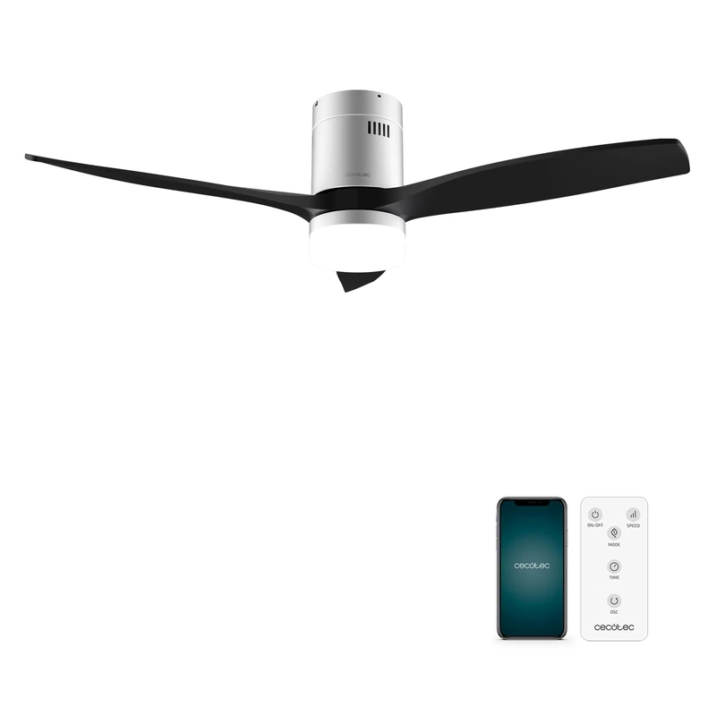 Cecotec - Ceiling Fan with EnergySilence Aero 5600 Aqua IronBlack Connected - 40 W, 6 Speed, Diameter 132 cm, 20 W LED, 3 Blades, Timer, Summer/Winter Mode