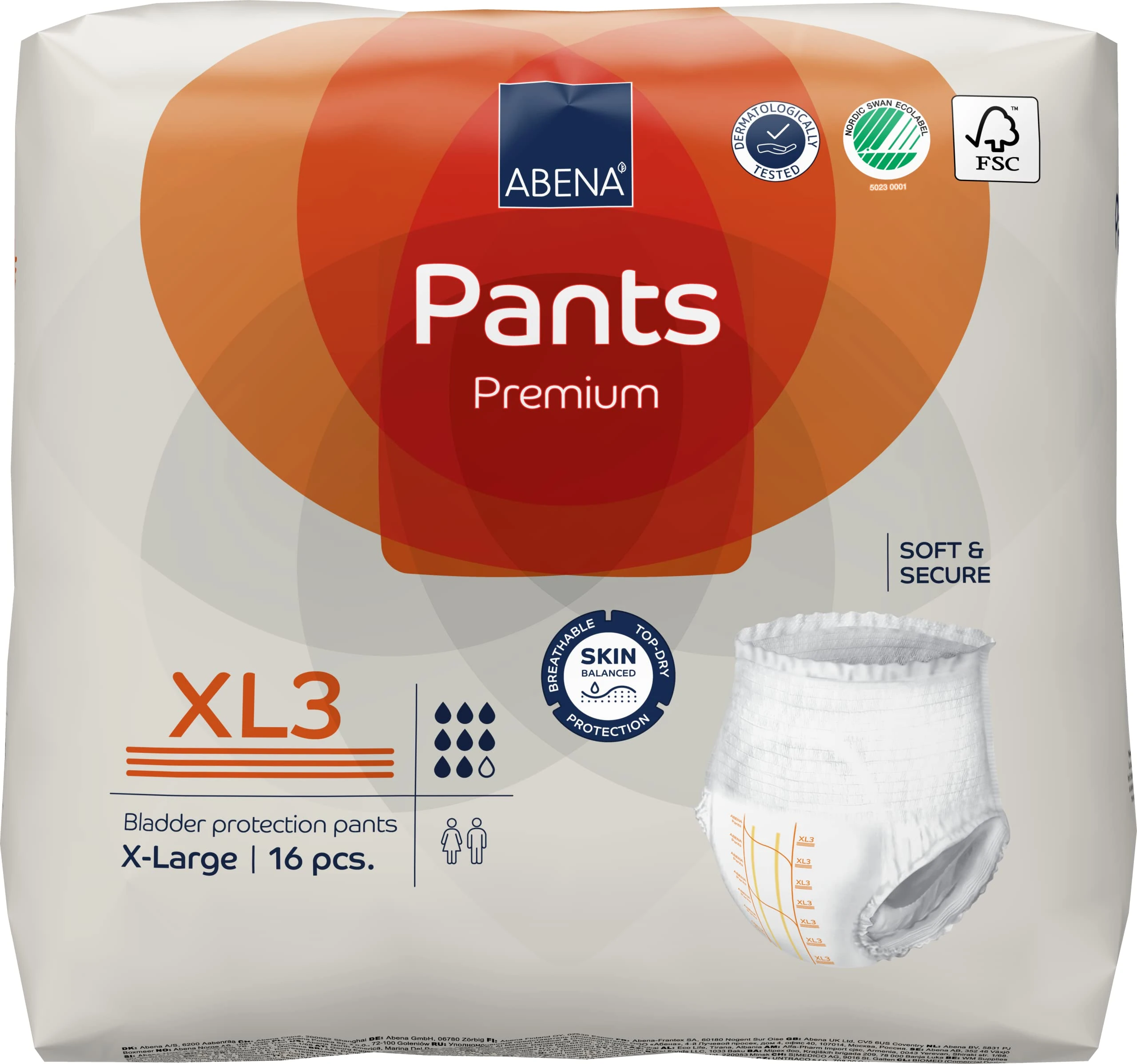 ABENA Pants XL3 Premium Adult Pull Ups. Unisex Adult Incontinence Pants with 2600ml Absorbency. 96 Count, 6 Packs of 16. Size XL, White, Disposable