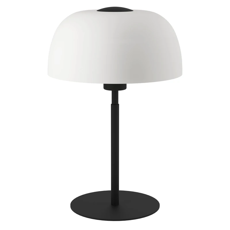 Eglo Table Lamp Solo 2, Bedside Light with lampshade, Metal Fixture in Black and White Etched Glass, E27 Socket, 41.5 cm Tall