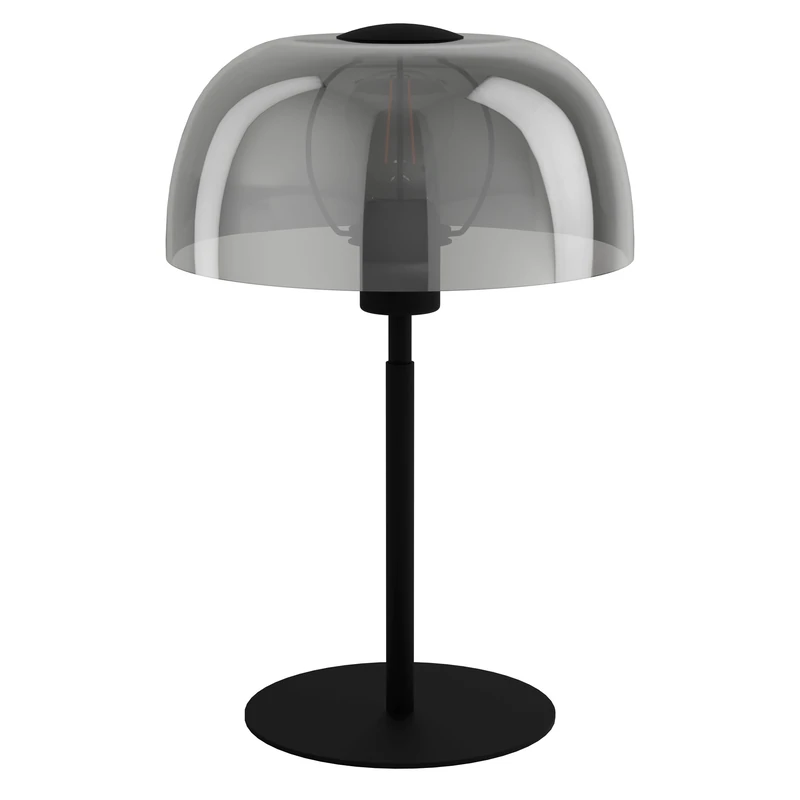 Eglo Table lamp Solo 2, Bedside Light with Smoked Glass Shade, Metal and Fixture in Black, E27 Socket, 41.5 cm Tall
