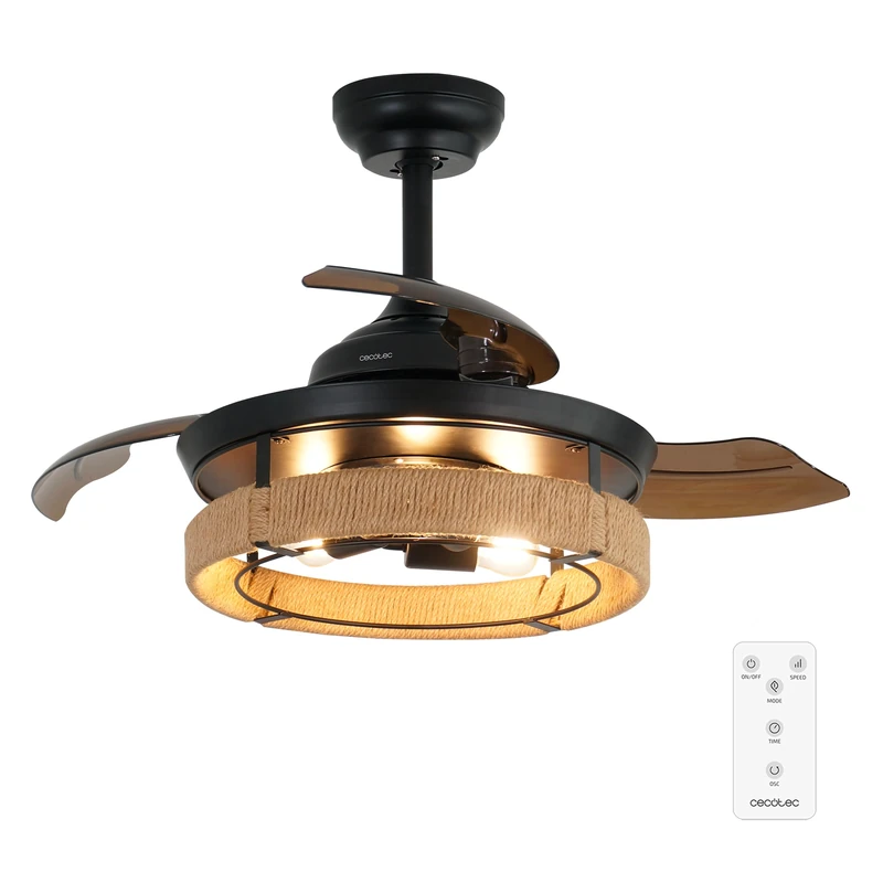 Cecotec - Ceiling Fan with EnergySilence Aero 3600 Invisible Natural Design Light - 25 W, Diameter 91 cm, Timer, Remote Control, 6 Speeds and 3 Blades, Summer/Winter Mode