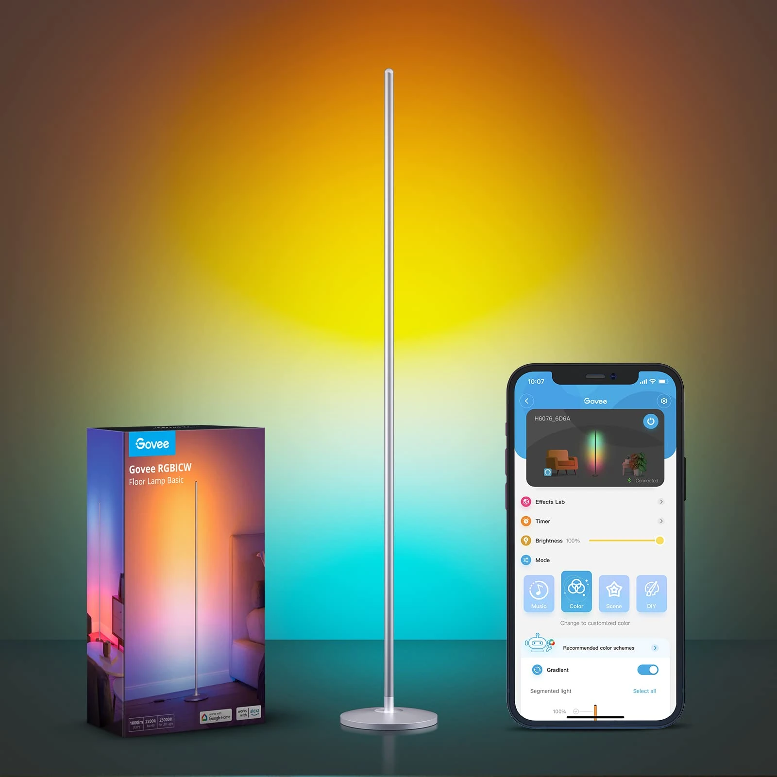 Govee LED Floor Lamp RGBIC, Modern Corner Lamp Silver, with 61 Scene Modes and 8 Music Sync Modes, Work with Matter and Alexa, Dimmable Mood Lighting Ideal for Living Room, Bedroom