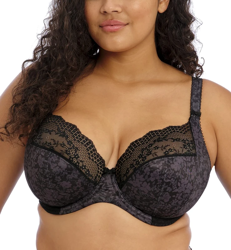 Elomi Women's Plus Size Lucie Stretch Lace Underwire Plunge Bra, Black, 42DD