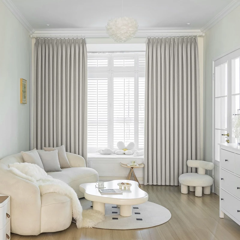 MAIHER 84'' W x 84'' L Full Blackout Pinch Pleat Curtain Linen Textured Curtain with Hooks Tieback Sound Proof Energy Saving Pleated Drape for Traverse Rod and Track, Greyish Beige, 1 Panel