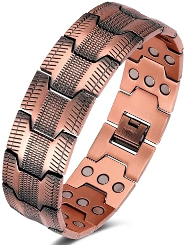 Jeracol 99.99% Soild Copper Bracelets for Men,3X Ultra Strength Magnets(3500 Gauss) Mens Magnetic Bracelets,Adjustable Size&Jewelry Gift Box