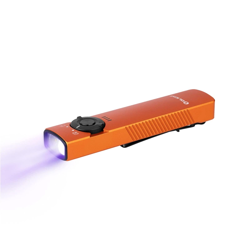 OLIGHT Arkfeld UV Design Dual Light Source with White Light and UV Light Rechargeable EDC Flashlight Suitable for Outdoors, Work and Emergency (Cool White (CW), Orange)