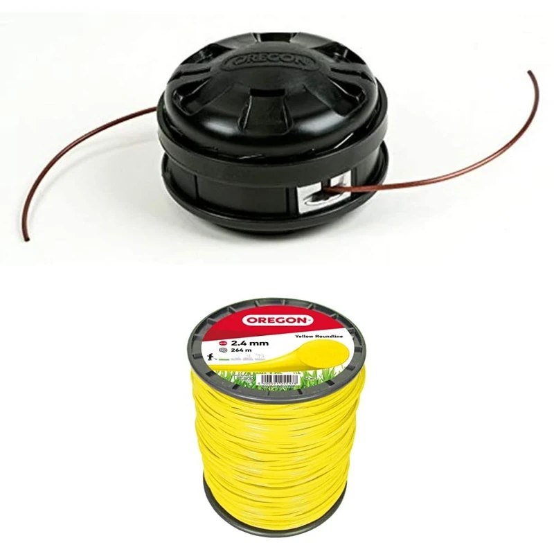 Oregon Universal Trimmer Head and 2.4 mm x 264 m Yellow Line Spool, Lightning Load Pro Tap and Go Bump Fit Head, Fits Most Straight Shaft Strimmers Up to 33cc