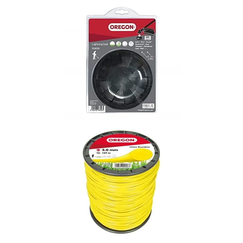 Oregon Universal Trimmer Head and 3.0mm x 169 m Yellow Line Spool, Lightning Load Pro Tap and Go Bump Fit Head, Fits Most Straight Shaft Strimmers Over 33cc