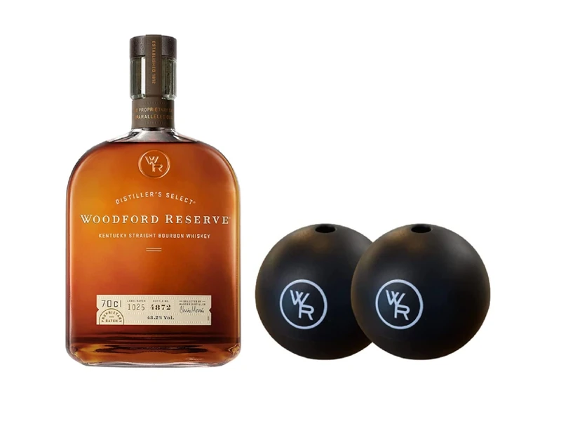 Woodford Reserve Bourbon Whiskey, 70cl + Woodford Reserve Limited Edition Silicone Ice Mould for Cocktails (x2)