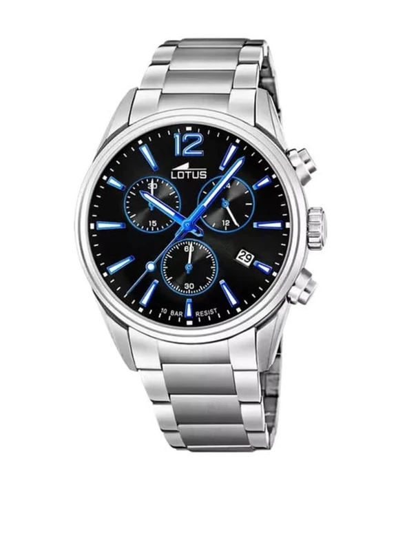 Lotus 18690/6 Men's Stainless Steel Watch in Silver/Black/Blue 42 mm, Water Resistance: 10 Bar, 18690/6, Silver-Black-Blue, Bracelet