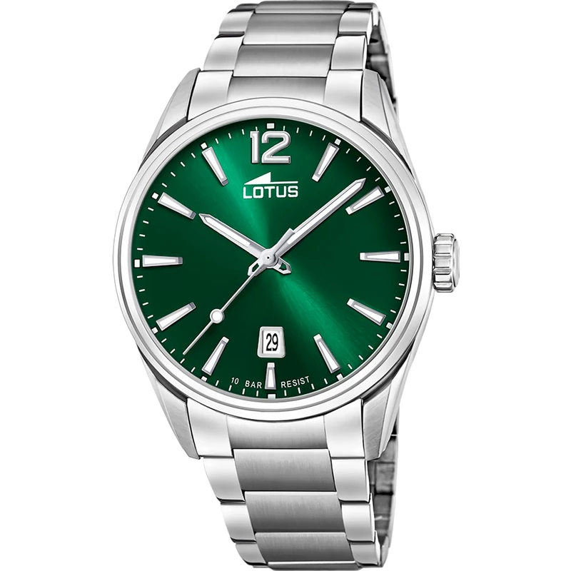 Lotus Watch for Men, Silver-Green, Classic - Image 1
