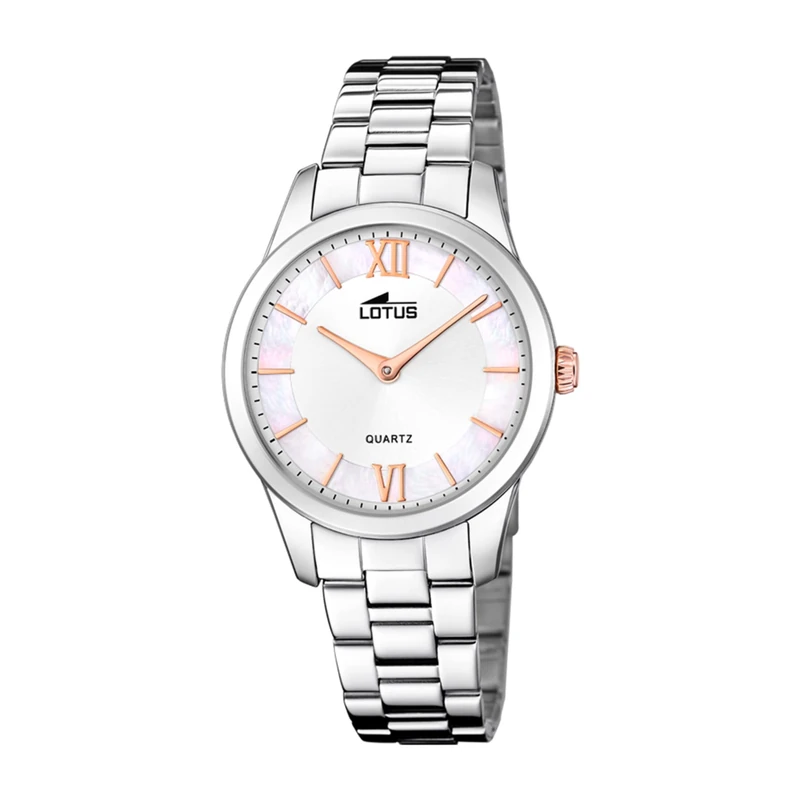 Lotus 18889/1 Women's Stainless Steel Watch in Silver/White/Rose Gold 34 mm Water Resistance 5 Bar, Silver/Rose Gold.