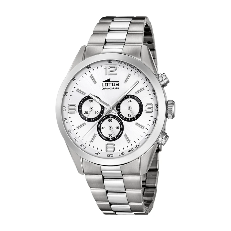 Lotus Minimalist Men's Stainless Steel Watch in Silver White 43 mm Water Resistant 5 Bar 18152/E, Silver/White