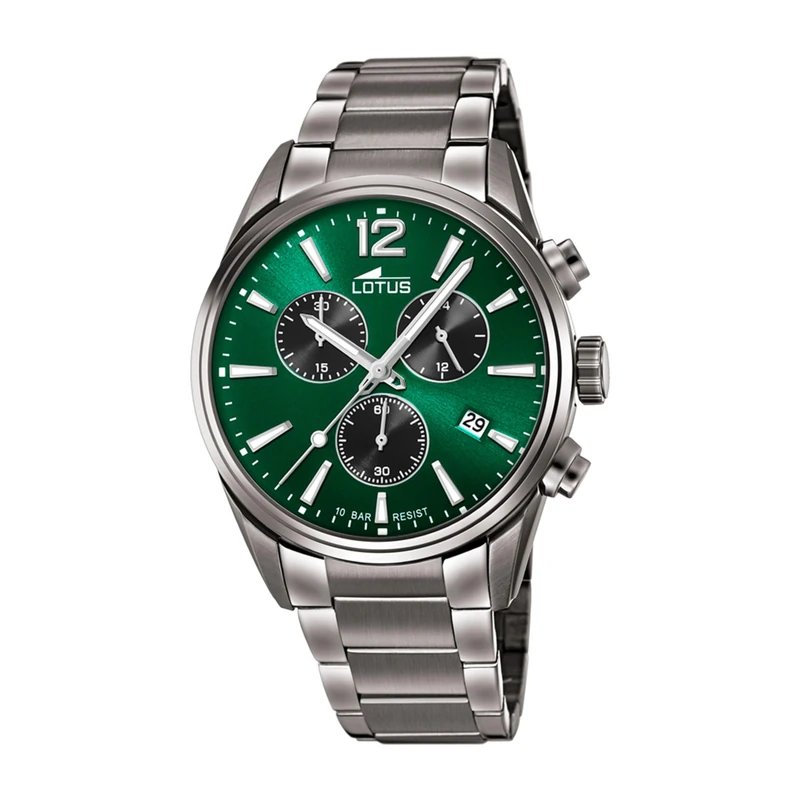 Lotus 18682/4 Men's Stainless Steel Watch in Grey/Green 42 mm Water Resistance 10 Bar, Grey-Green