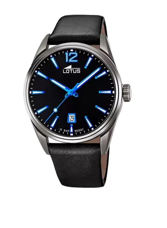 Lotus 18685/6 Men's Stainless Steel and Leather Watch in Grey/Blue/Black 42 mm Water Resistant 10 Bar, Grey/Blue/Black