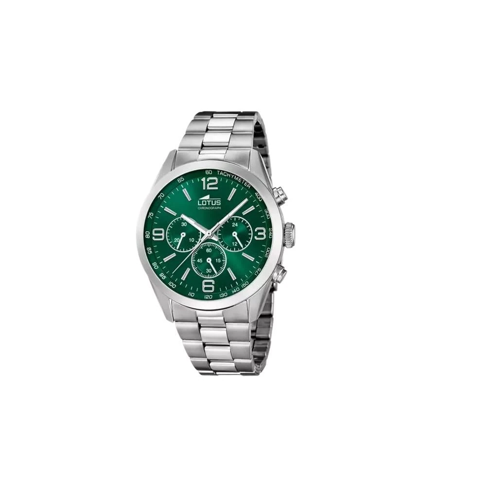 Lotus Minimalist Men's Stainless Steel Watch in Silver Green 43mm Water Resistant 5Bar 18152/F, Silver-Green