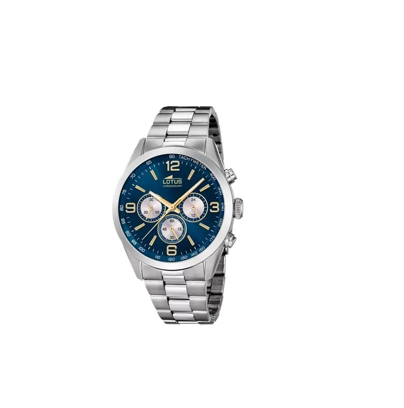 Lotus Minimalist Men's Stainless Steel Watch in Silver Blue Gold 43mm Water Resistant 5Bar 18152/G, Silver-Blue-Gold