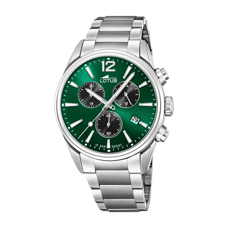 Lotus 18690/4 Men's Watch Stainless Steel Silver Green 42 mm Water Resistance 10 Bar