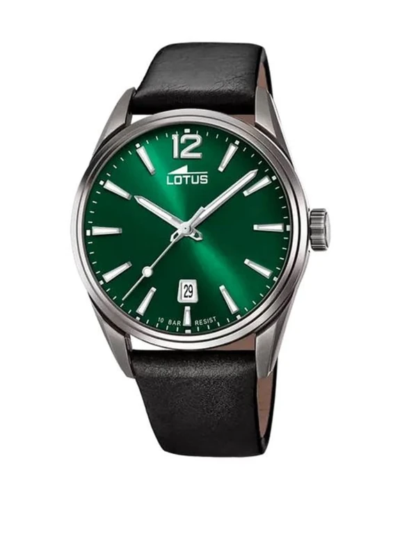 Lotus 18685/4 Men's Stainless Steel and Leather Watch in Grey/Green/Black 42 mm Water Resistance 10 Bar, Grey/Green/Black