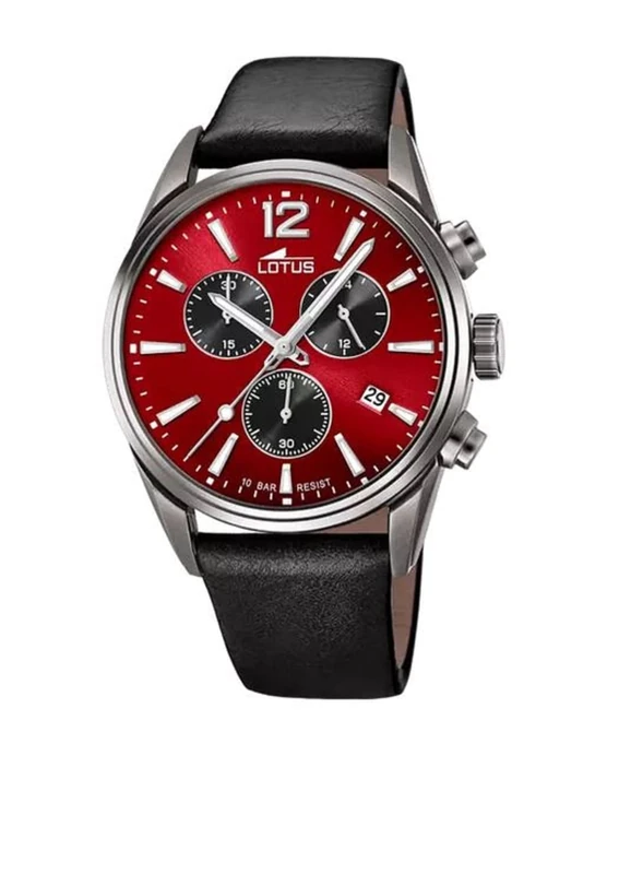 Lotus 18683/5 Men's Stainless Steel and Leather Watch in Grey/Black/Red 42 mm Water Resistance 10 Bar, Grey-Black-Red