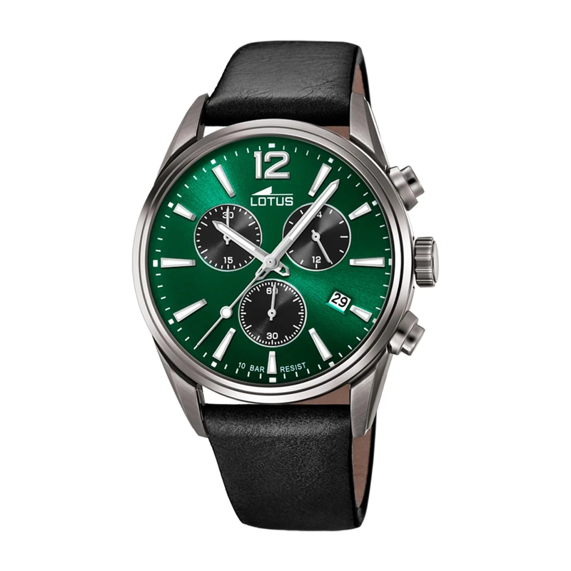 Lotus 18683/4 Men's Stainless Steel and Leather Watch in Grey/Black/Green 42 mm Water Resistance 10 Bar, Grey-Black-Green