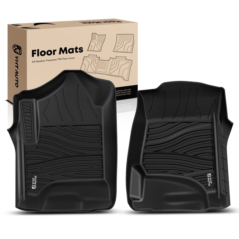 YHTAUTO Automotive Floor Mats TPE Liners Replacement for Chevy Silverado/Sierra 1500 14-18 & 15-19 2500/3500 HD | Crew/Double Cab, All-Weather Protection Custom Fit Car Mats Odorless Carpets