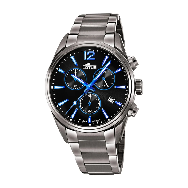 Lotus 18682/6 Men's Stainless Steel Watch in Grey/Black/Blue 42 mm Water Resistant 10 Bar, Grey/Black/Blue