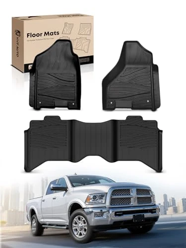 YHTAUTO Automotive Floor Mats TPE Full Set Liners Replacement for Ram 1500 09-18 & Ram 2500/3500 10-18 & 19-21 Ram Classic Crew Cab| w/Auto Trans., All-Weather Protection Custom Fit Car Mats Carpets
