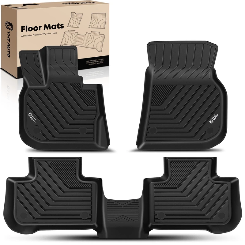 YHTAUTO Automotive Floor Mats TPE Full Set Liners Replacement for 2018-2022 BMW X3 & 2019-2021 X4, Front & 2nd Seat, All-Weather Protection Waterproof Anti-Slip Custom Fit Car Mats Odorless Carpets
