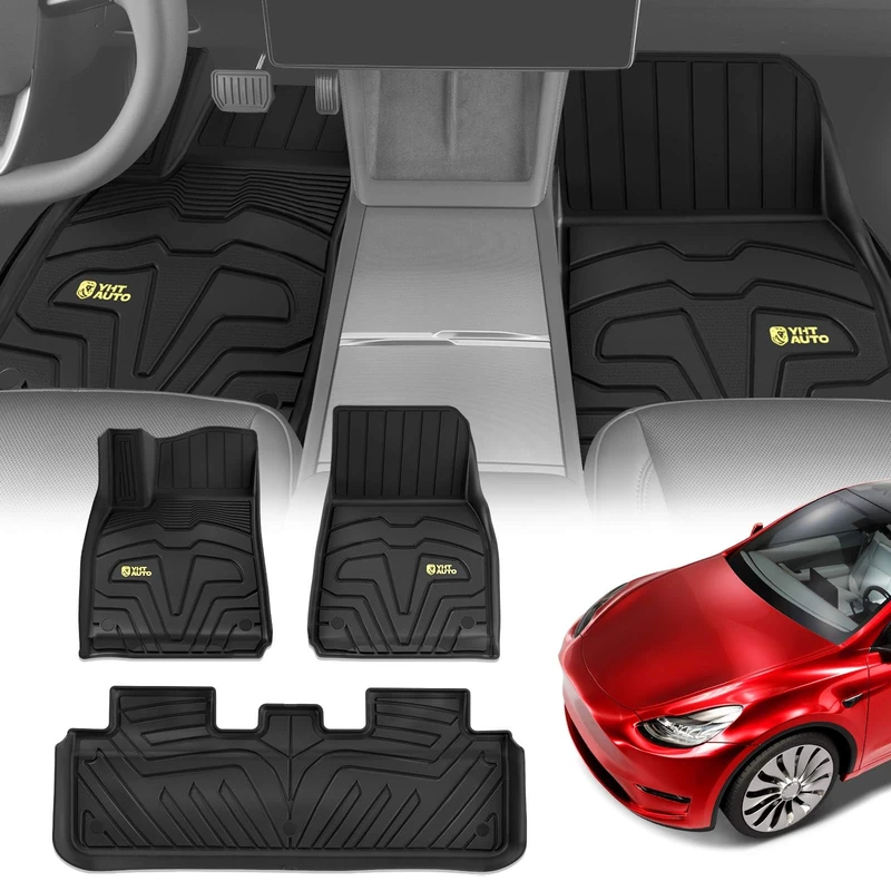 YHTAUTO Automotive Floor Mats Replacement for 2020-2023 Tesla Model Y All Weather Car Mats Custom Fit TPE Liners Front & Back Seat, Waterproof Anti-Slip Odorless Car Mats