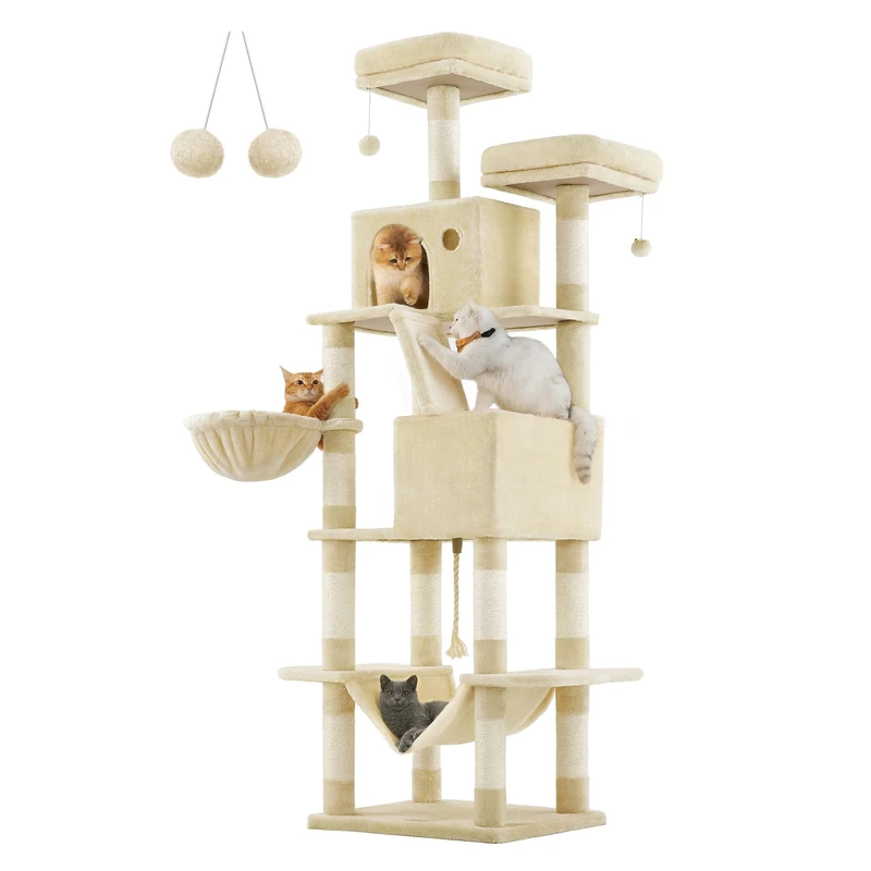 Feandrea Cat Tree, 206 cm XL Cat Tower with 13 Scratching Posts