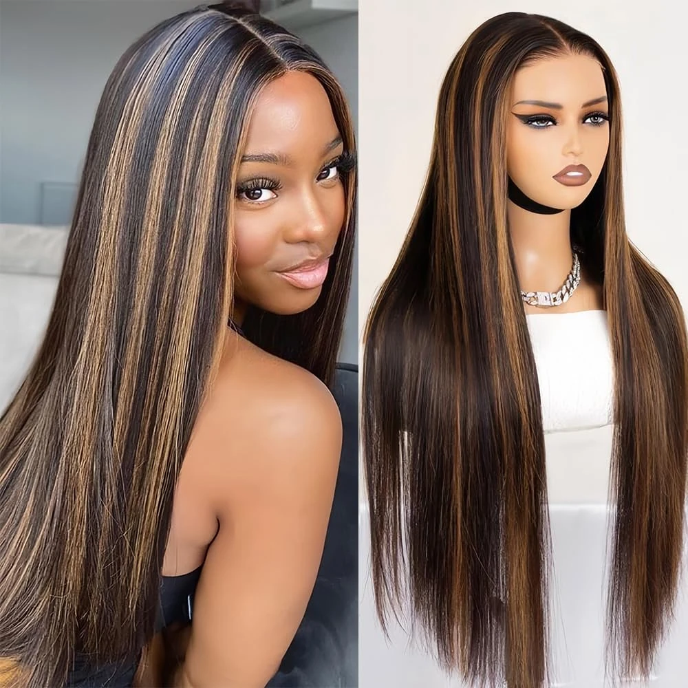 IFTIME Highlight Ombre Front Net Human Hair Wigs 1B/30 Straight HD Front Wig Pre Ripped 13x4 180 Front Density Glueless Balaya